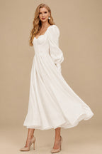 Rutipo Ivory A-Line Square Neckline Long Sleeves Ankle-Length Satin Wedding Dresses With Bow(s)