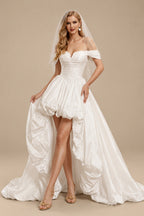 Rutipo Ivory Ball-Gown Sweetheart Sleeveless Court Train Taffeta Wedding Dresses