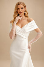 Rutipo Ivory Trumpet/Mermaid Off-The-Shoulder Sleeveless Satin Wedding Dresses With Bow(s)