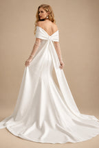 Rutipo Ivory Trumpet/Mermaid Off-The-Shoulder Sleeveless Satin Wedding Dresses With Bow(s)