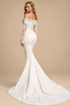 Rutipo Ivory Trumpet/Mermaid Off-The-Shoulder Long Sleeves Lace Wedding Dresses