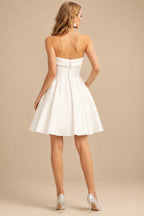 Rutipo Ivory A-Line Strapless Sleeveless Short/Mini Satin Wedding Dresses