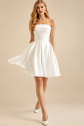 Rutipo Ivory A-Line Strapless Sleeveless Short/Mini Satin Wedding Dresses