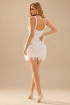 Rutipo Ivory Sheath/Column Sleeveless Short/Mini Sequined Wedding Dresses