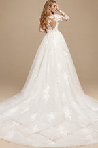 Rutipo Ivory Trumpet/Mermaid Long Sleeves Tulle Wedding Dresses With Appliques Lace