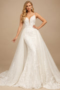 Rutipo Ivory Trumpet/Mermaid V-Neck Lace/Tulle Wedding Dresses With Appliques Lace