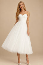 Rutipo Ivory A-Line Sweetheart Sleeveless Tea-Length Tulle Wedding Dresses