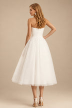 Rutipo Ivory A-Line Sweetheart Sleeveless Tea-Length Tulle Wedding Dresses