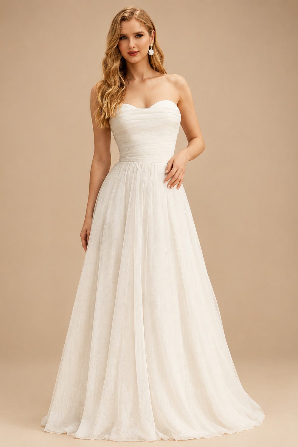 Rutipo Ivory A-Line Sweetheart Sleeveless Tea-Length Tulle Wedding Dresses