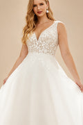 Rutipo Ivory A-Line V-Neck Sleeveless Court Train Chiffon/Lace Wedding Dresses
