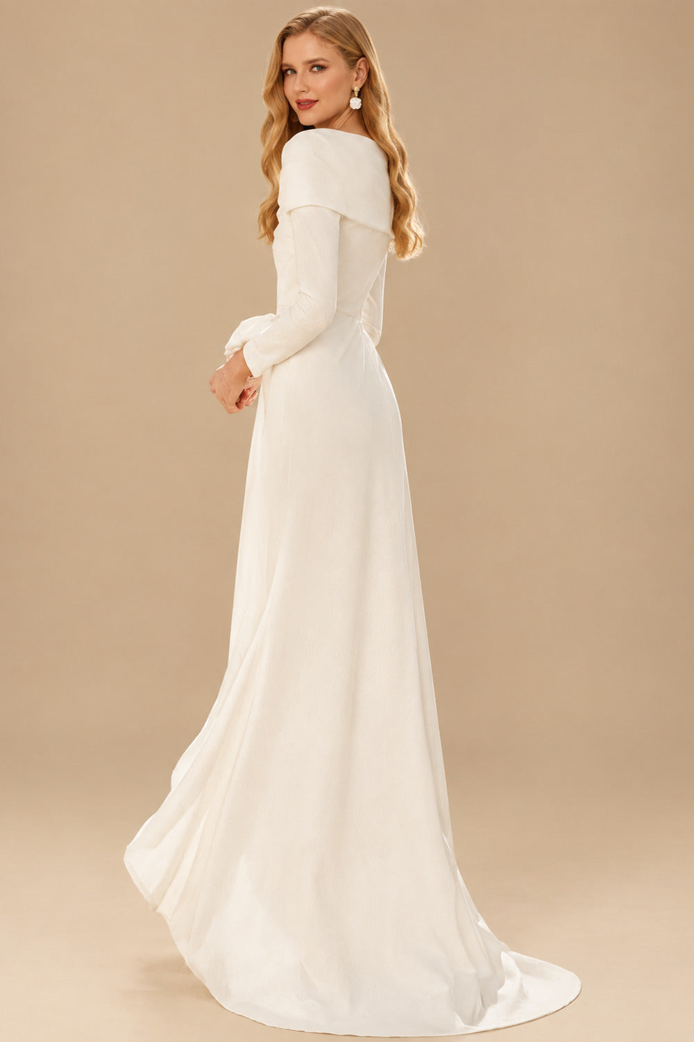 Rutipo Ivory Sheath/Column Asymmetrical Jersey Wedding Dresses With Split Front
