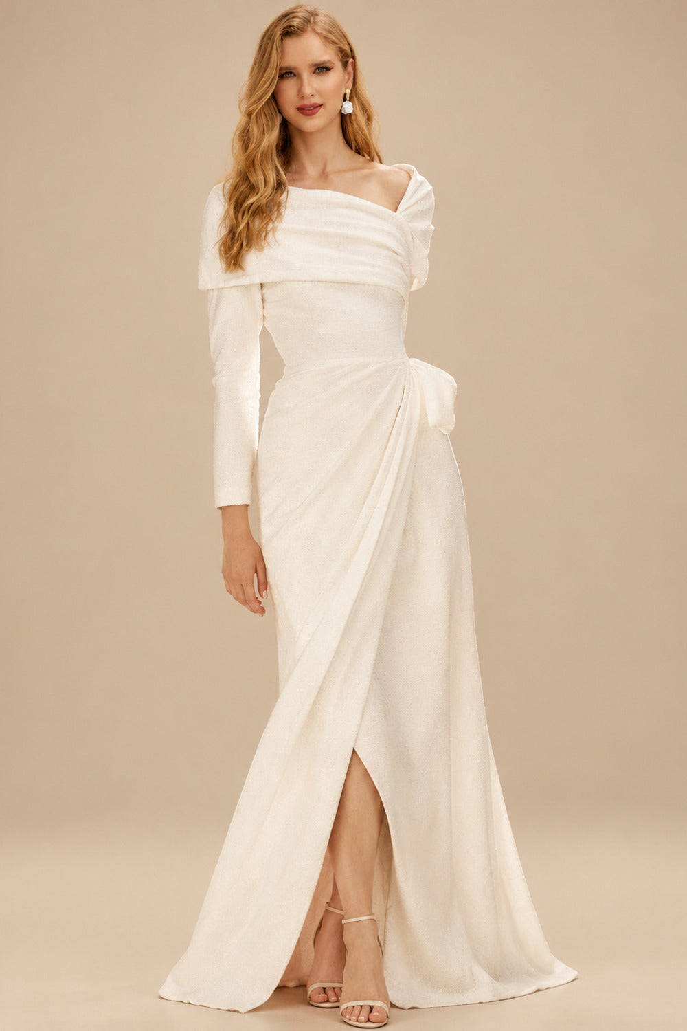 Rutipo Ivory Sheath/Column Asymmetrical Jersey Wedding Dresses With Split Front