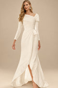 Rutipo Ivory Sheath/Column Asymmetrical Jersey Wedding Dresses With Split Front