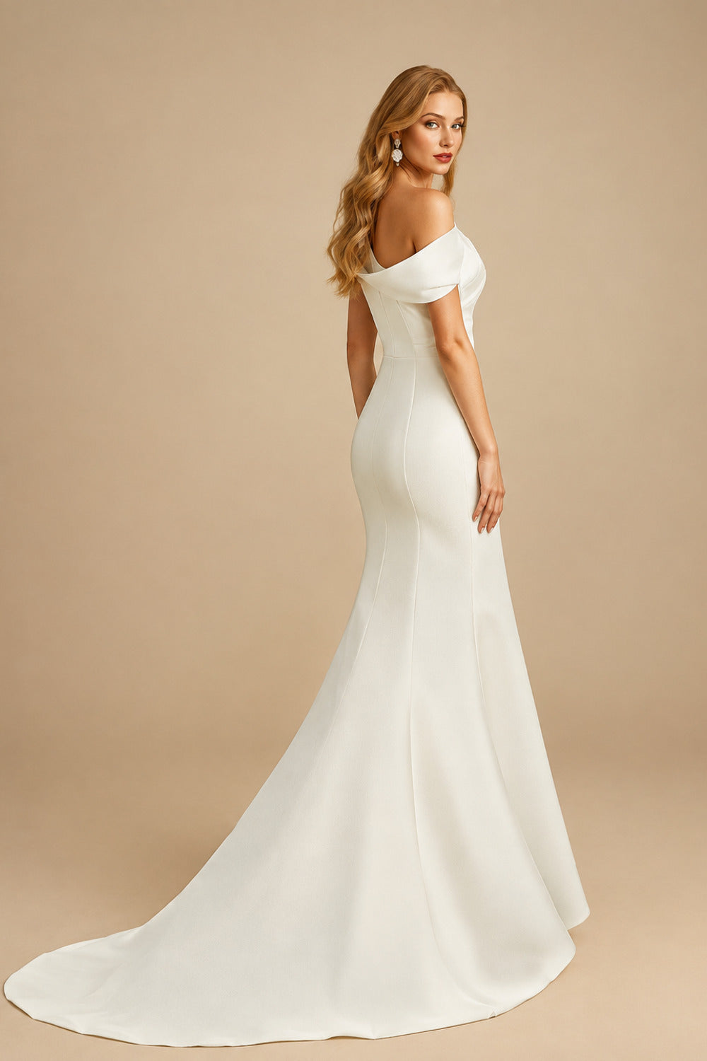 Rutipo Ivory Trumpet/Mermaid Asymmetrical Satin Wedding Dresses With Ruffle