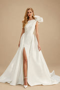 Rutipo Ivory Trumpet/Mermaid Asymmetrical Satin Wedding Dresses With Ruffle