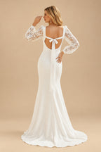 Rutipo Ivory Trumpet/Mermaid Square Neckline Lace/Elastic Satin Wedding Dresses