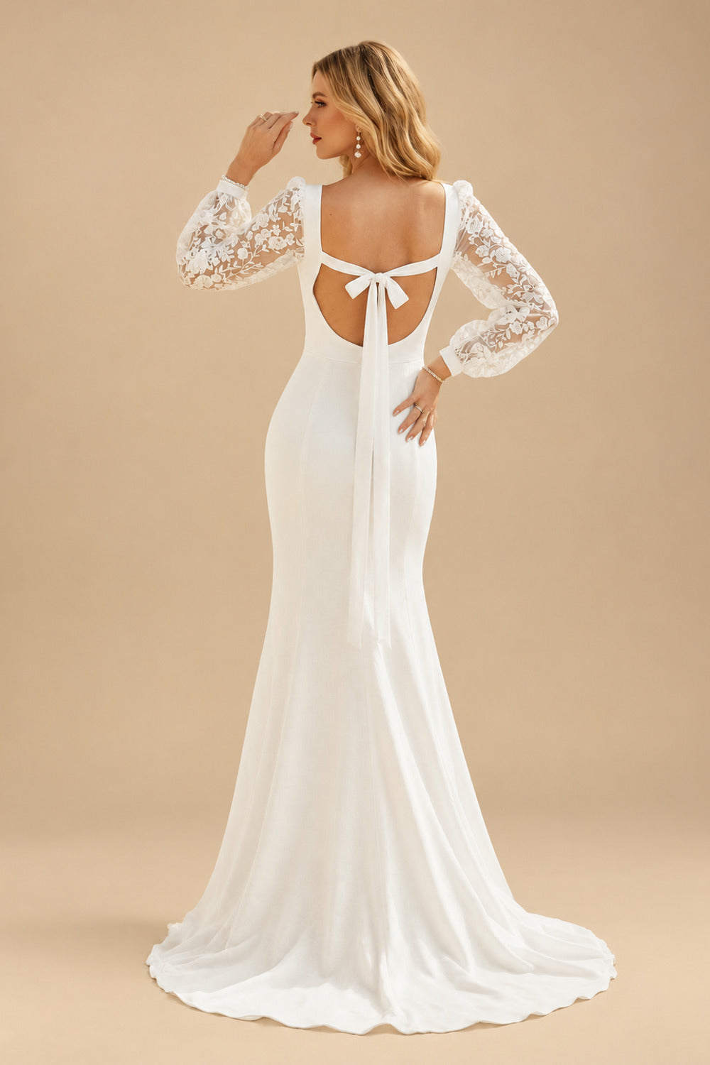 Rutipo Ivory Trumpet/Mermaid Square Neckline Lace/Elastic Satin Wedding Dresses