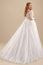 Rutipo As Picture A-Line V-Neck Long Sleeves Court Train Lace/Tulle Wedding Dresses