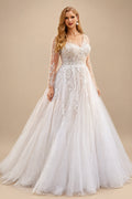 Rutipo As Picture A-Line V-Neck Long Sleeves Court Train Lace/Tulle Wedding Dresses