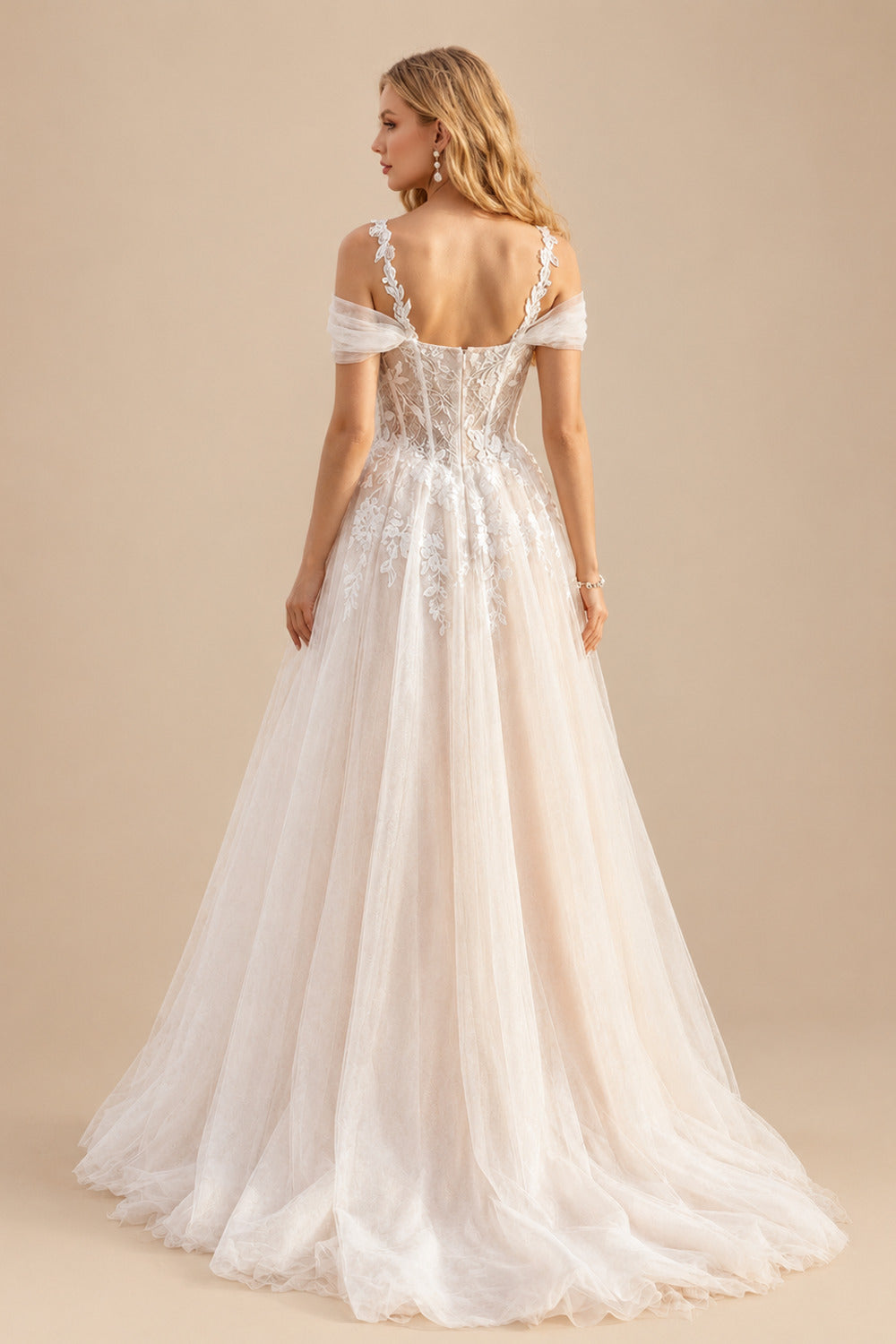 Rutipo As Picture A-Line Off-The-Shoulder Tulle Wedding Dresses With Appliques Lace