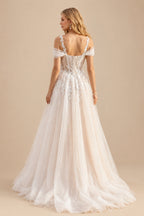 Rutipo As Picture A-Line Off-The-Shoulder Tulle Wedding Dresses With Appliques Lace