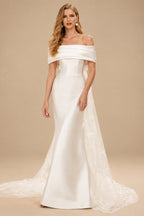 Rutipo Ivory Sheath/Column Off-The-Shoulder Sleeveless Satin/Tulle Wedding Dresses