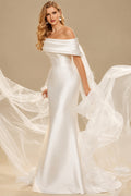 Rutipo Ivory Sheath/Column Off-The-Shoulder Sleeveless Satin/Tulle Wedding Dresses