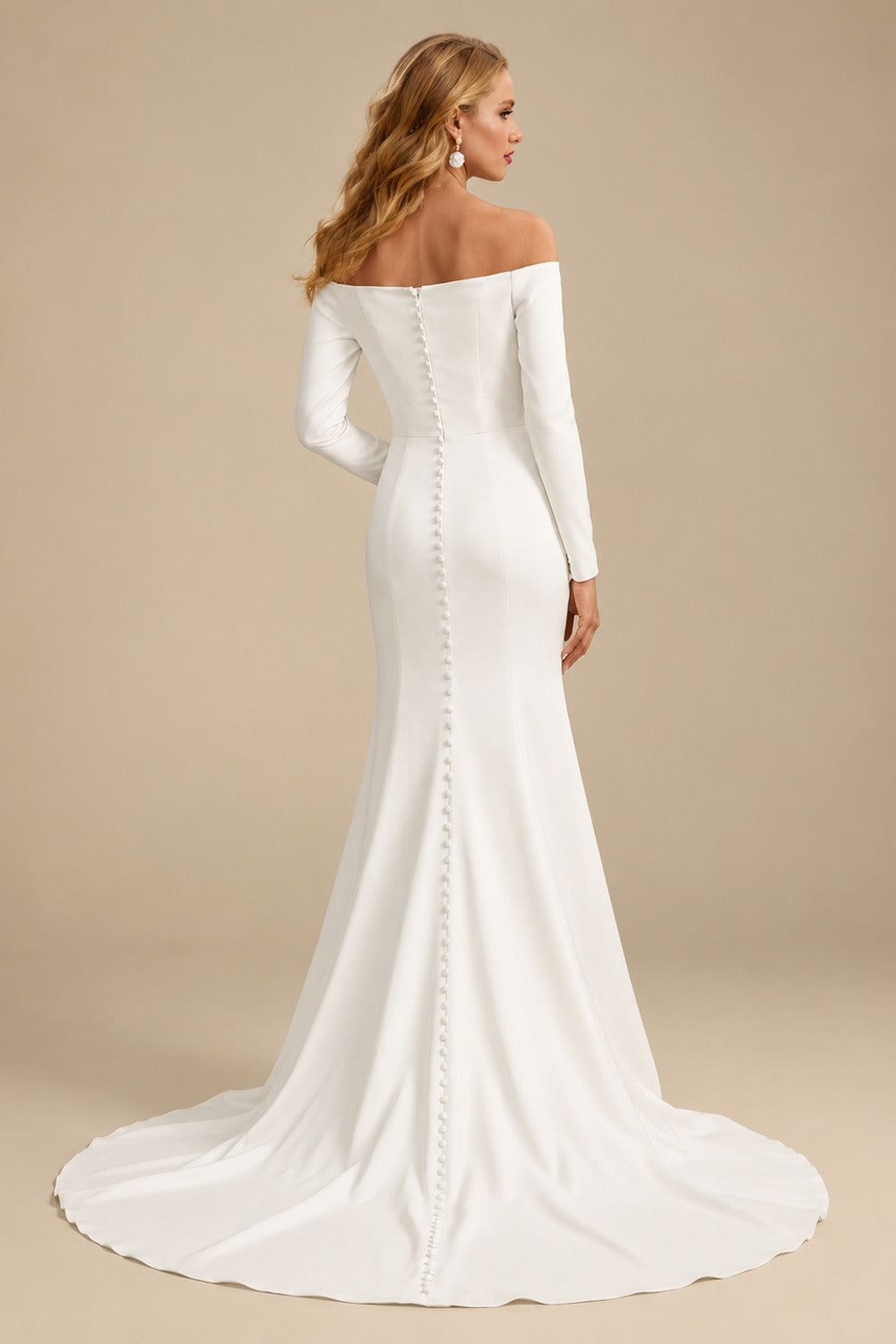 Rutipo Ivory Trumpet/Mermaid Off-The-Shoulder Sweep Train Satin Wedding Dresses