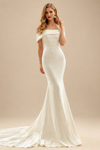 Rutipo Ivory Trumpet/Mermaid Off-The-Shoulder Satin Wedding Dresses With Bow(s)