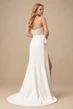 Rutipo Ivory Sheath/Column Sweetheart Elastic Satin/Sequined Wedding Dresses With Bow(s)