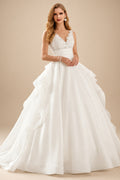 Rutipo Ivory Ball-Gown V-Neck Sleeveless Court Train Tulle Wedding Dresses With Ruffle/Bow(s)/Lace