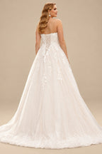 Rutipo Ivory A-Line Off-The-Shoulder Sleeveless Sweep Train Lace/Tulle Plus Size Wedding Dresses