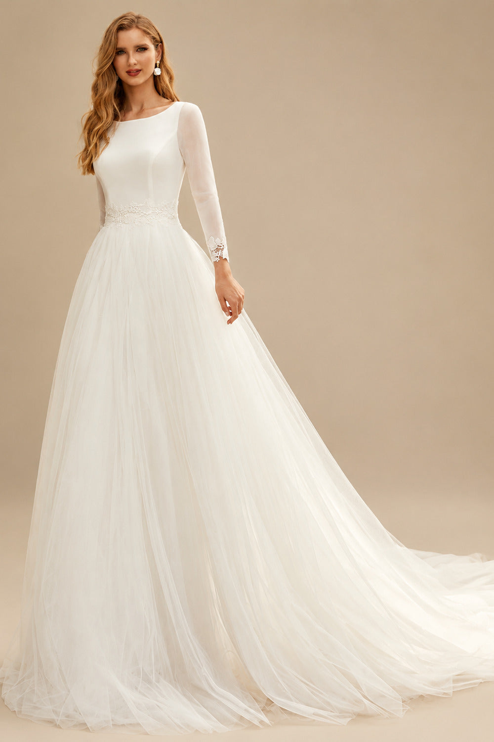 Rutipo Ivory Jumpsuit/Pantsuit Scoop Neck Tulle/Silk Like Satin Wedding Dresses With Lace