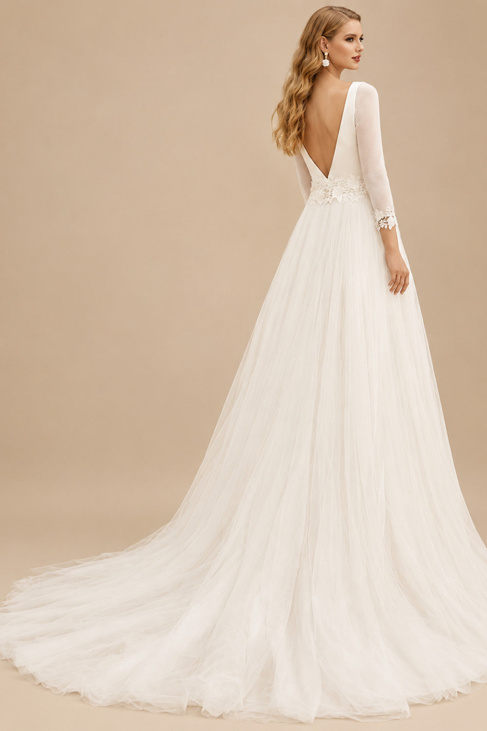 Rutipo Ivory Jumpsuit/Pantsuit Scoop Neck Tulle/Silk Like Satin Wedding Dresses With Lace