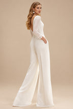 Rutipo Ivory Jumpsuit/Pantsuit Scoop Neck Tulle/Silk Like Satin Wedding Dresses With Lace