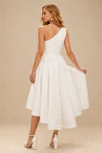 Rutipo Ivory A-Line One-Shoulder Sleeveless Short/Mini Satin Wedding Dresses