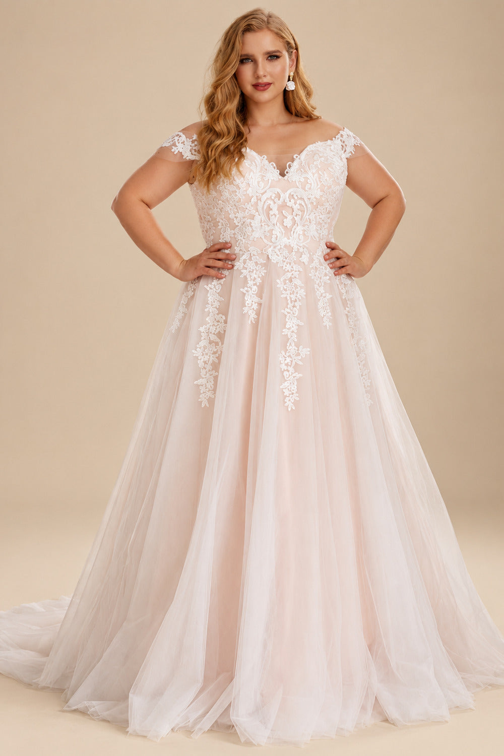 Rutipo As Picture Plus Size Ball-Gown Off-The-Shoulder Sweep Train Tulle Wedding Dresses With Lace
