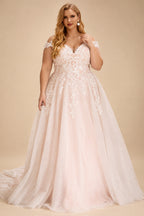 Rutipo As Picture Plus Size Ball-Gown Off-The-Shoulder Sweep Train Tulle Wedding Dresses With Lace