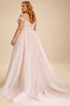 Rutipo As Picture Plus Size Ball-Gown Off-The-Shoulder Sweep Train Tulle Wedding Dresses With Lace