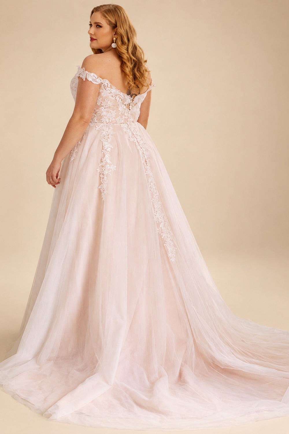 Rutipo As Picture Plus Size Ball-Gown Off-The-Shoulder Sweep Train Tulle Wedding Dresses With Lace