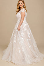 Rutipo As Picture A-Line V-Neck Short Sleeves Tulle Plus Size Wedding Dress With Appliques Lace