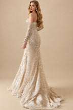 Rutipo As Picture Fitted Glitter Trumpet Beaded Sweetheart Detachable Sleeves Wedding Dresses With Lace Up Back