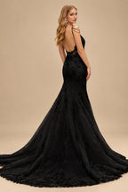 Rutipo Black Flattering Lace Mermaid Illusion Neck Tulle Wedding Dresses With Beading