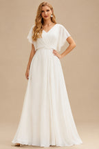 Rutipo Ivory Dreamy Off-The-Shoulder Detachable Sleeves Elastic Satin Wedding Dresses With Lace