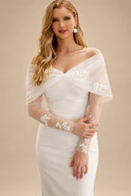 Rutipo Ivory Dreamy Off-The-Shoulder Detachable Sleeves Elastic Satin Wedding Dresses With Lace