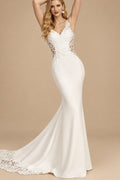 Rutipo Ivory Classic Trumpet V-Neck Sleeveless Outcut Wedding Dresses With Lace