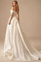Rutipo Ivory Sparkle Off-The-Shoulder Sequined Wedding Dresses With Detachable Skirt