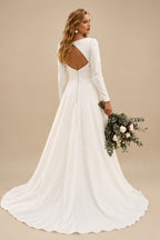 Rutipo Ivory Elegant A-Line Square Neckline Long Sleeves Wedding Dresses With Outcut On Back