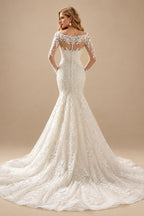 Rutipo As Picture Unique Illusion Neck Long Sleeves Mermaid Court Train Lace/Tulle Wedding Dresses