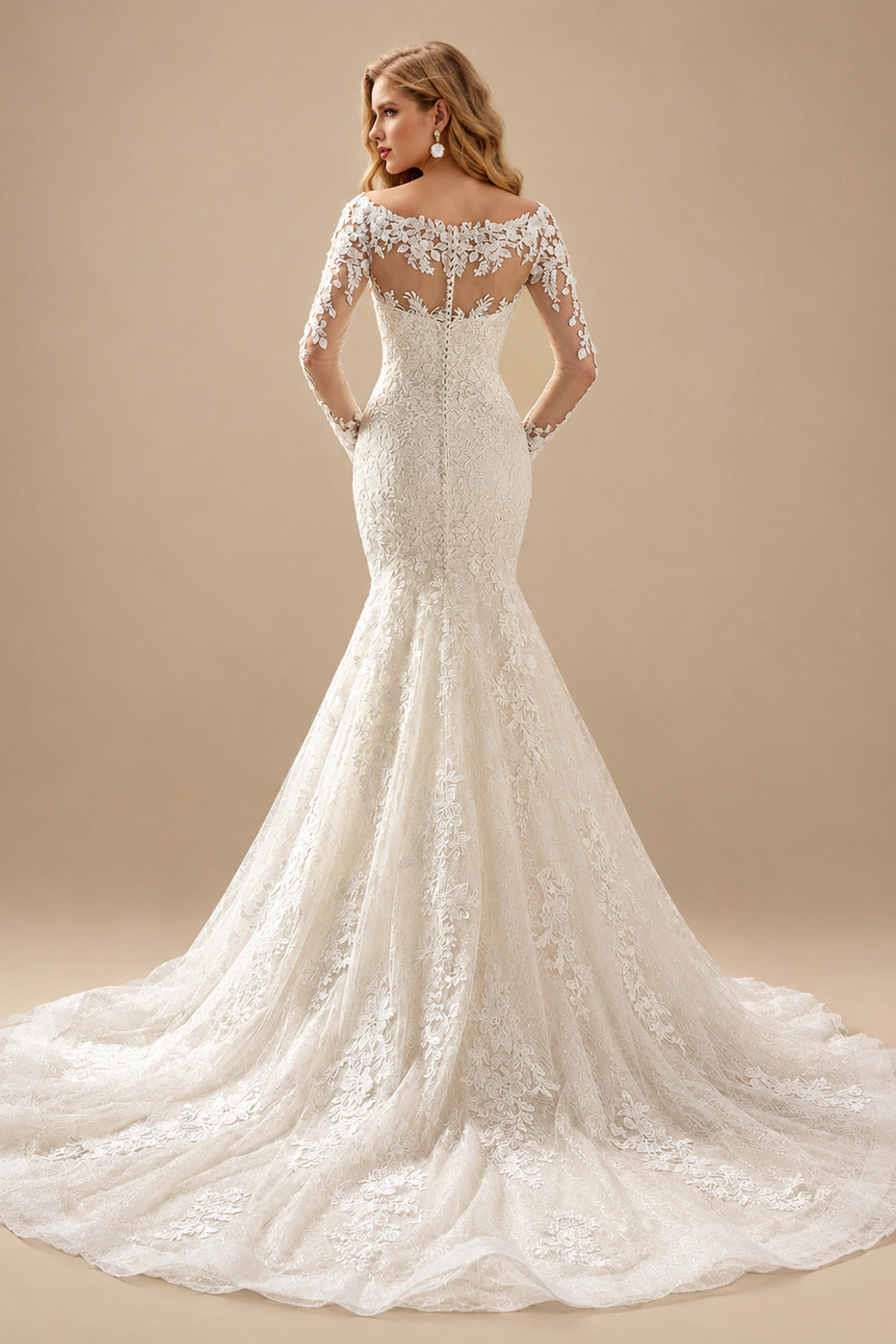 Rutipo As Picture Unique Illusion Neck Long Sleeves Mermaid Court Train Lace/Tulle Wedding Dresses